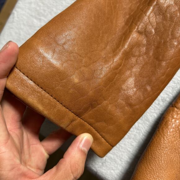 Vtg Heavyweight Leather Hoodie Jacket Men Small Wilsons Hooded Quilt line Brown - Picture 7 of 16